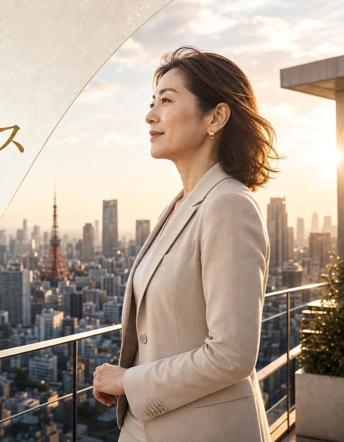 東京を見渡す女性経営者